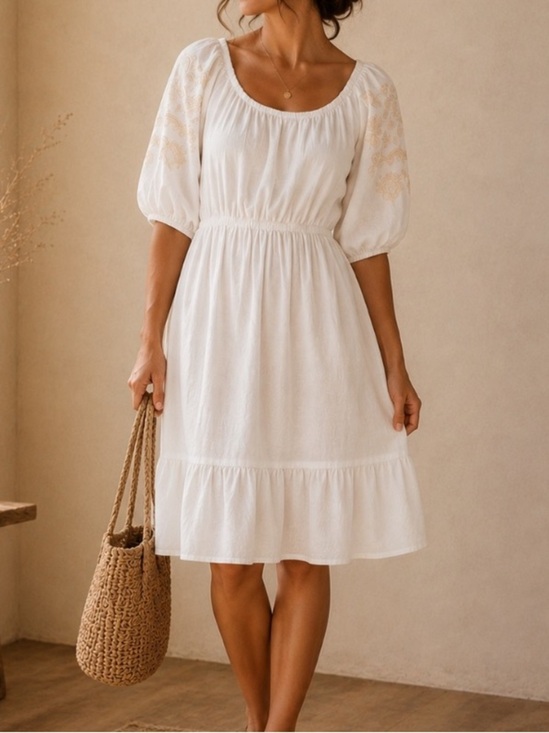 Knox Rose Dresses & Skirts - KNOX ROSE White Embroidered Midi Dress | 100% Cotton Boho Prairie Dress